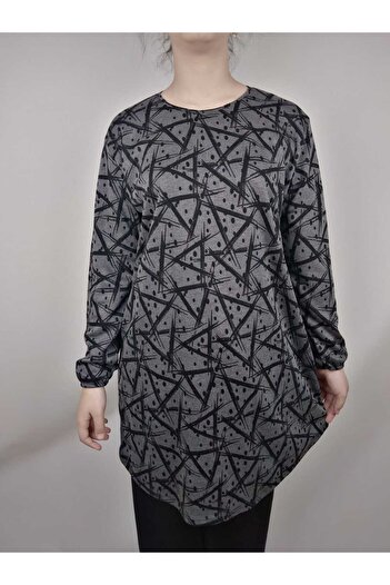 YAŞAR TRİKO Women's Smoked Long Sleeve Crew Neck Lizy Oval Hem Tunic