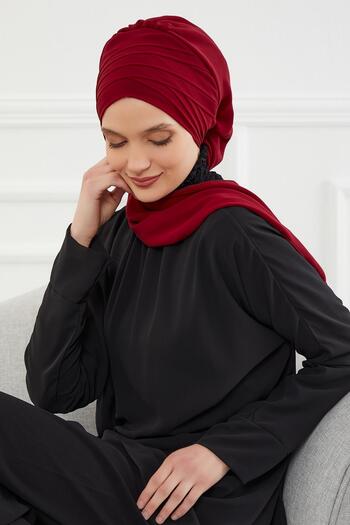 Aisha's Design Σχεδιασμός τουρμπάν με φουλάρι με χιαστί ράψιμο, σιφόν, HT-48, μπορντό