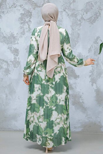 Neva Style Φόρεμα Hijab Χακί με λουλούδια 344602HK