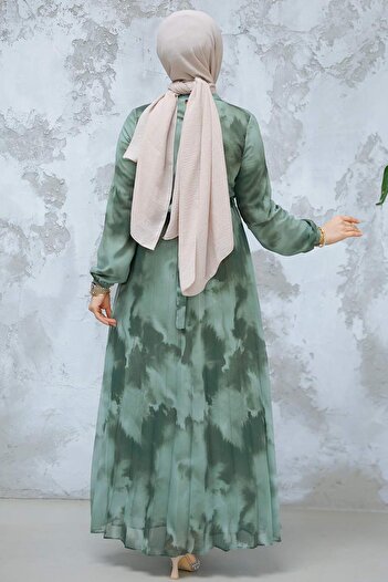 Neva Style Χακί Μοτίβο Φόρεμα Hijab - 34469HK