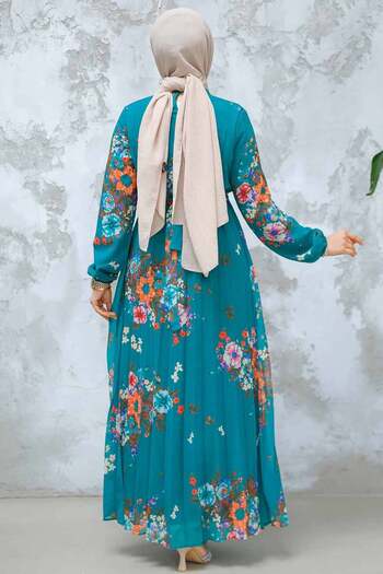Neva Style Φόρεμα Hijab με λουλούδια πράσινο 34468Y