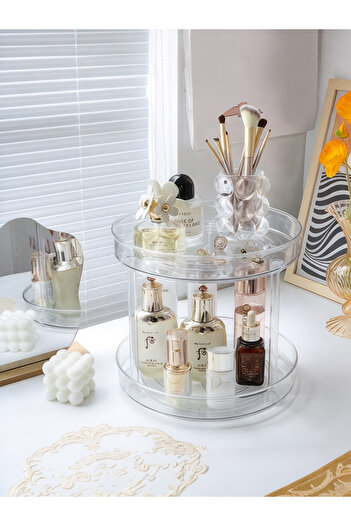 EVSTYLE 360 Degree Swivel 2 Layers Jewelry Makeup Organizer Multipurpose Organizer Cosmetic Organizer