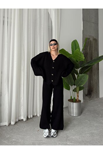 R&G RIMANERE GIOVANI Kadın Triko Örgülü Oversize Pantolon Takım
