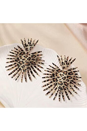 Ayşegülce Takılar Leopard Pattern Gold Detail Vintage Women's Earrings