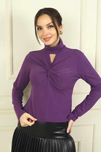 By Saygı Women's Lycra Blouse with Front Window and Knot Detail