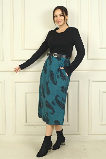 By Saygı Fusta de damă cu centură în talie Rochie căptușită cu model șal
