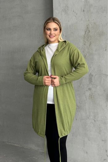 Stil Diva Plus Size Long Sleeve Hooded Front Closure Corduroy Cardigan 74-136