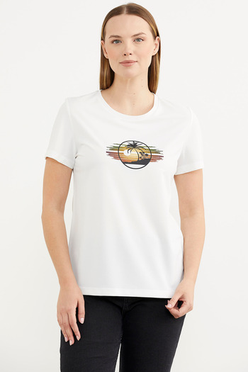Sementa Short Sleeve Printed Basic T-Shirt - Ecru