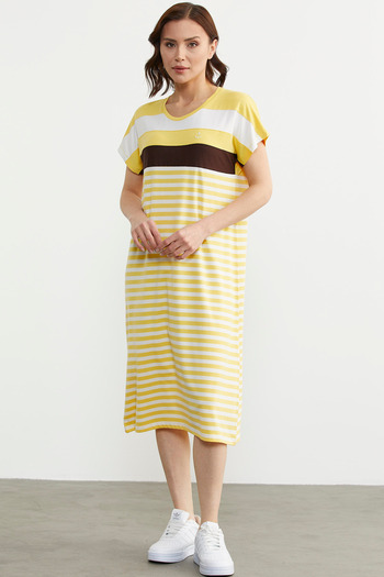 Sementa Yellow Midi Length Crew Neck Marine Dress