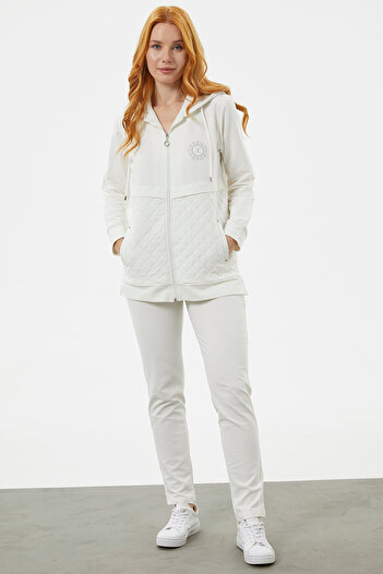 Sementa Hooded Tracksuit with Quilted Detail - Ecru