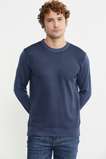 Sementa Indigo Світло-синій трикотажний светр з жакардовим візерунком - Regular Fit