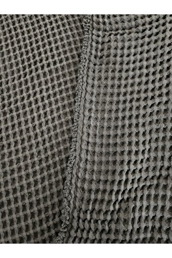 Mia Waffle Pattern 100% Cotton 4 Sides Fringed Grey Color Bedspread / Pique