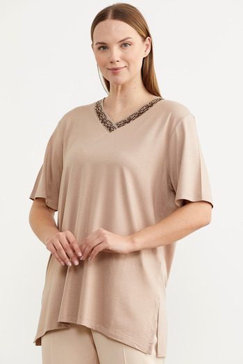 Sementa Tricou fluid cu guler - bej