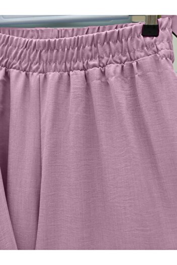 Modamorfo Wide Leg Double Linen Set with Lace-Up on the Top and Side - Dried