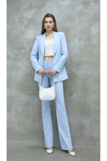 ZF BUTİK Bebe Blue Classic Jacket and Trousers Set - Silver Detailed