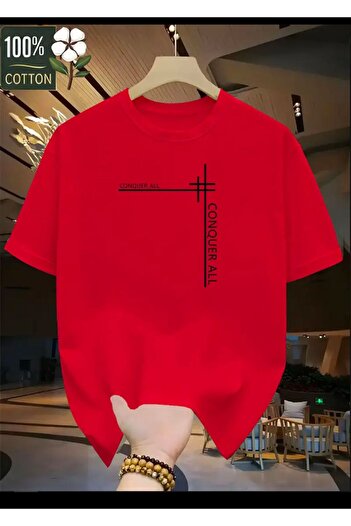 Medinenur Conquer All Writing Printed Basic T-Shirt