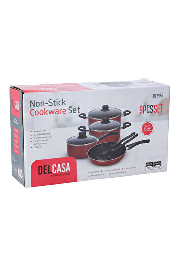 DELCASA طقم أواني طهي غير لاصقة، 9 قطع من أواني الطهي المصنوعة من الألومنيوم، DC1995
