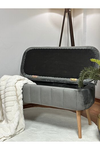 KOKİ DESİGN OSLO Babyface Antrasit Çok Amaçlı Sandıklı Dekoratif Bench Puf