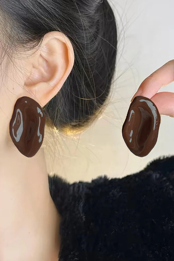 Glaren Leaf Design Brown Enamel Gold Color Women's Earrings