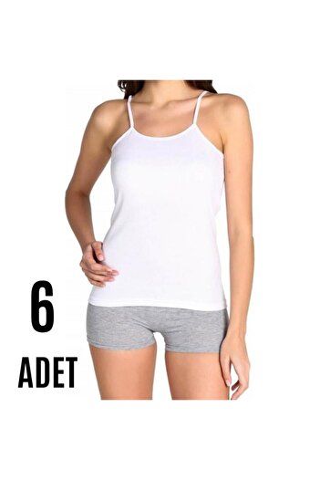 Tutku Women's 6 Pack Cotton Ribbed White String Strap Tank Top 135