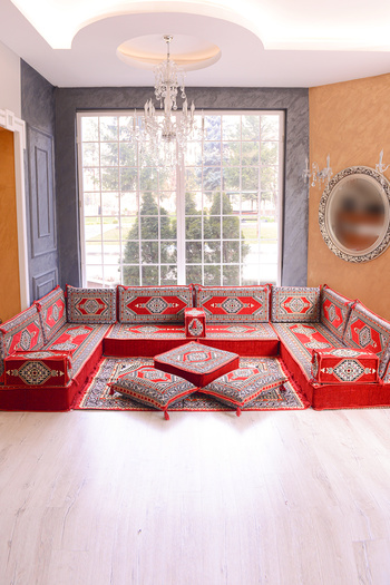 BAKIRÖZÜ HOME Şark Köşesi Takımı Kırmızı Yahyalı  Modeli 18 Parça (20 CM MİNDER KALINLIĞI)
