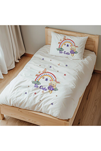 Lilabio Single 100% Cotton Rabbit Pattern Duvet Cover Set - 160X220 cm