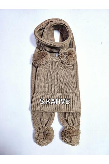 Meriç bebe Girls&Boys Thessaloniki Knitted Pompom Scarf Beanie Set 1-5 Years