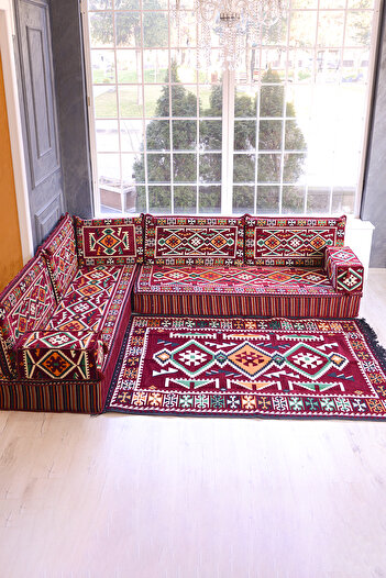 BAKIRÖZÜ HOME Şark Köşesi Takımı Bordo  Anadolu Modeli 10 Parça (20 CM MİNDER KALINLIĞI)