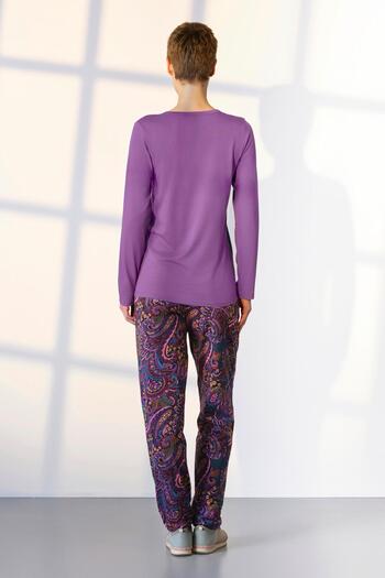 Doreanse Women's Purple Print Button Lapel T-Shirt Pajamas Set 25K4039