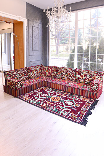 BAKIRÖZÜ HOME Şark Köşesi Takımı Bordo  Anadolu Modeli 10 Parça (20 CM MİNDER KALINLIĞI)