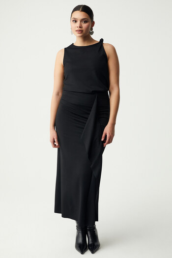 ETHIQUET Kınkbb Women's Elastic Waist Side Seam Gathered Panel Detailed Black Large Size Skirt