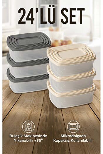Nesto Home Set of 24 Multi-Purpose Storage Containers Freezer and Microwave Compatible Easy Box 6X1220 6X750 6X430 6X225 ml