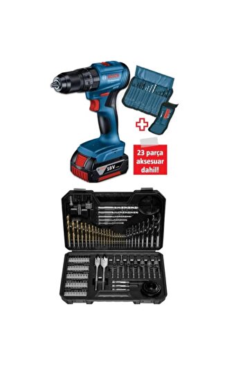Bosch Gsb 185 LI Tek Akülü Kömürsüz Darbeli Matkap Vidalama Şarjlı Matkap ve 103 Parça Matkap Ucu Vi