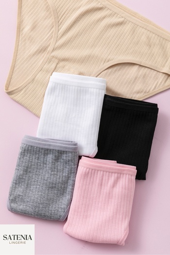 SATENIA LINGERIE Chiloți de bikini din bumbac cu nervuri pentru femei Daily Pachet de 5