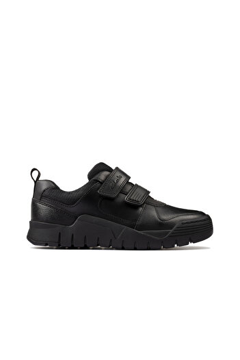CLARKS ScooterSpeed K Black Leather SHOES JUNIOR BOYS