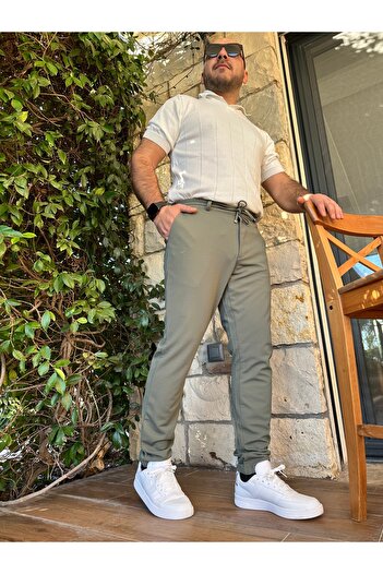 wontilotte Ανδρικό παντελόνι Jogger Πράσινο ιταλικό κομμένο με ζώνη μέσης ελαστικό κορδόνι υψηλής ποιότητας