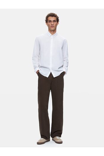 Ltb Basic Linen Look Regular Long Sleeve White Shirt