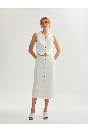 Koton Cotton Viscose Fabric V-Neck Buttoned Sleeveless Vest
