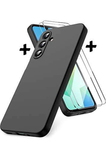 m.tk moveteck Samsung Galaxy A16 Case Camera Protected Soft Color Matte Silicone + 9H Screen Protective Glass 2in1 Set