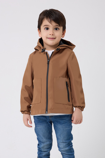 freemen Tan Color Boys' Raincoat - Waterproof and Windproof, Hood, Double Zipper and Pocket
