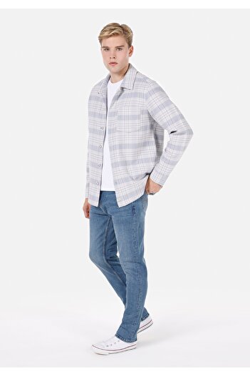 Colin's Comfort Fit Shirt Neck Ekoseli Erkek Mavi Shacket Cl1072026