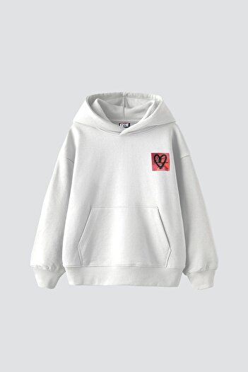 Sekizbiraltı Λευκό κουκούλα με στάμπα Love Oversize Unisex