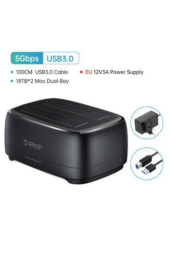 Orico USB3.0 EU Plug Dual-bay Hard Drive Station USB3.0 5Gbps Type-C HDD Docking Station with 12V 3