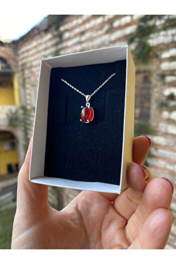 By Atölye Doğal Akik Taşlı Minimal Gümüş Kolye