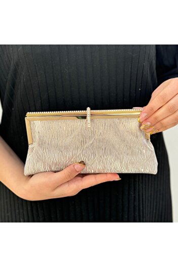 Sh Poly Γυναικεία χρυσή κυματιστή βραδινή τσάντα Clutch τσάντα