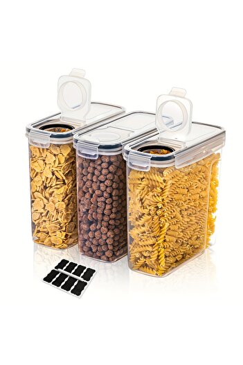 Choice M 3-Piece Airtight Cereal Storage Containers Set BPA Free Dishwasher Safe with Pen and Labeled 2.5L.