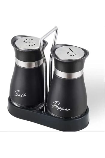 Choice black Kitchen Glass Spice Bottle Adjustable Refillable Salt and Pepper Shakers 2pcs Set with Shelf S