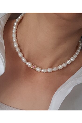 By Saadet Özkanlı Kadın Arpa Inci Kolye Kalpli( Gerçek Tatlısu Incisi )