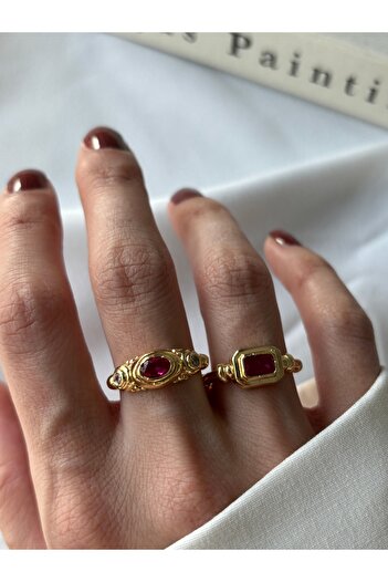 ringbox Set of 2 Fuchsia Stone Vintage Rings