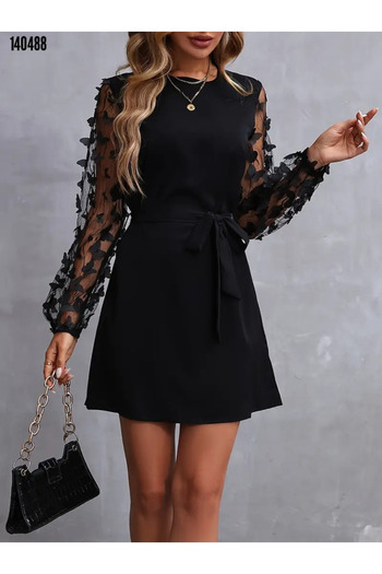 Kokosh moda ~Νέα σεζόν~Γυναικείο φόρεμα με μακρύ μανίκι με λαιμόκοψη ποδηλατικό κρεπ